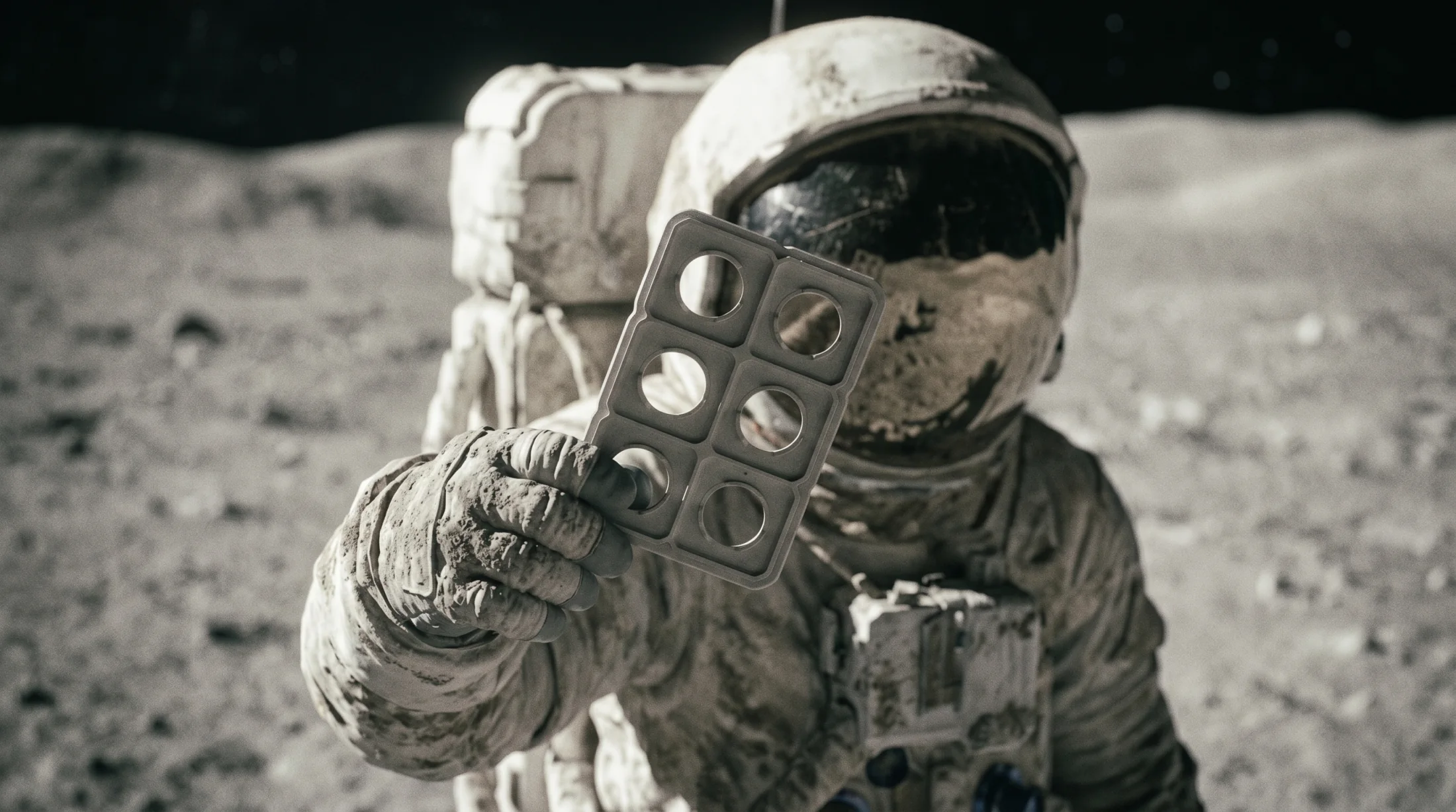 Astronauta z modułem BASE na Księżycu